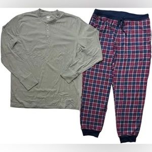 Land's End Men's Lounge Set Medium Grey Heather/Wine Country Plaid